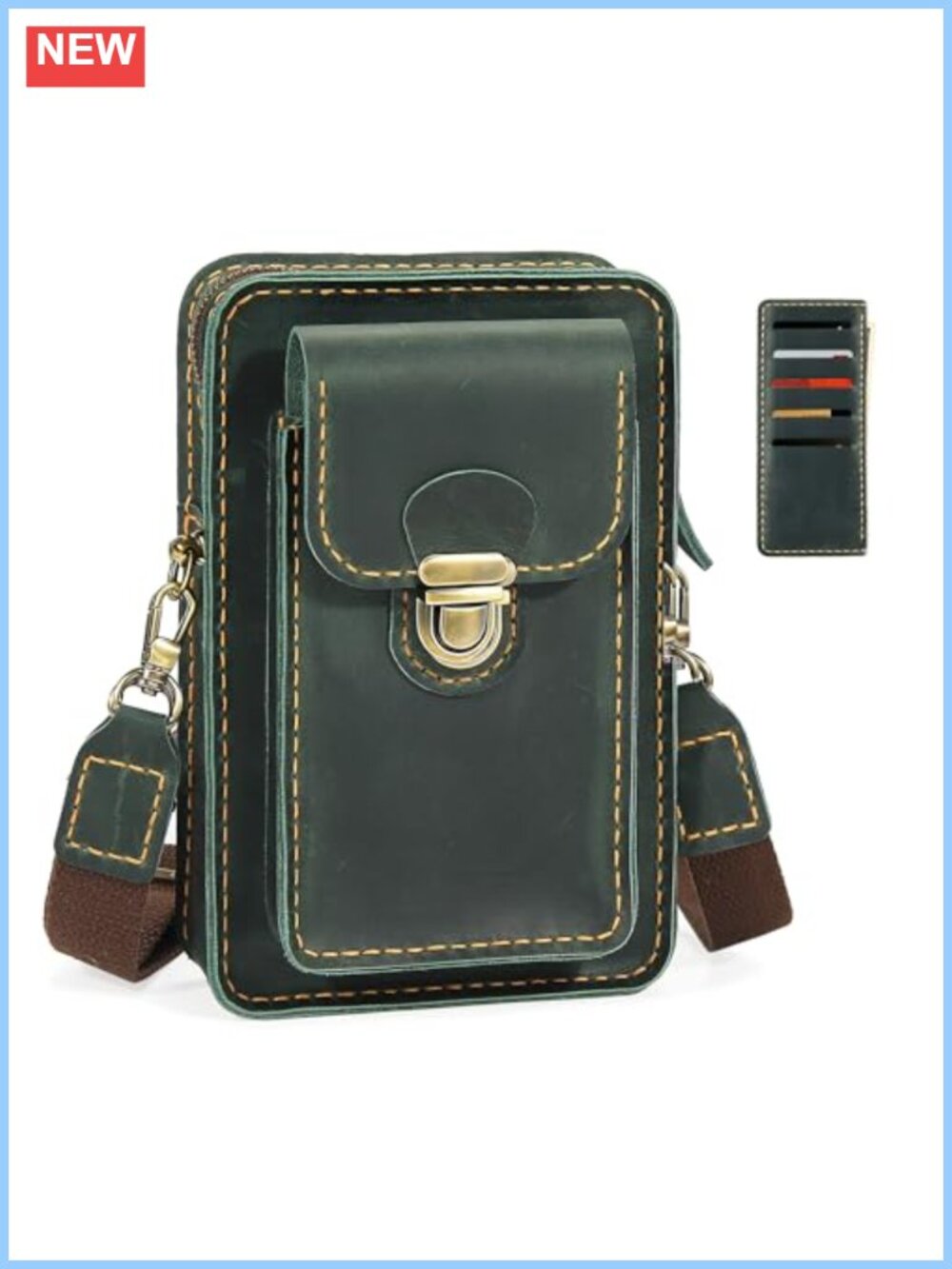 Handmade Genuine Leather Crossbody Phone Bag Belt Pouch Card Slots